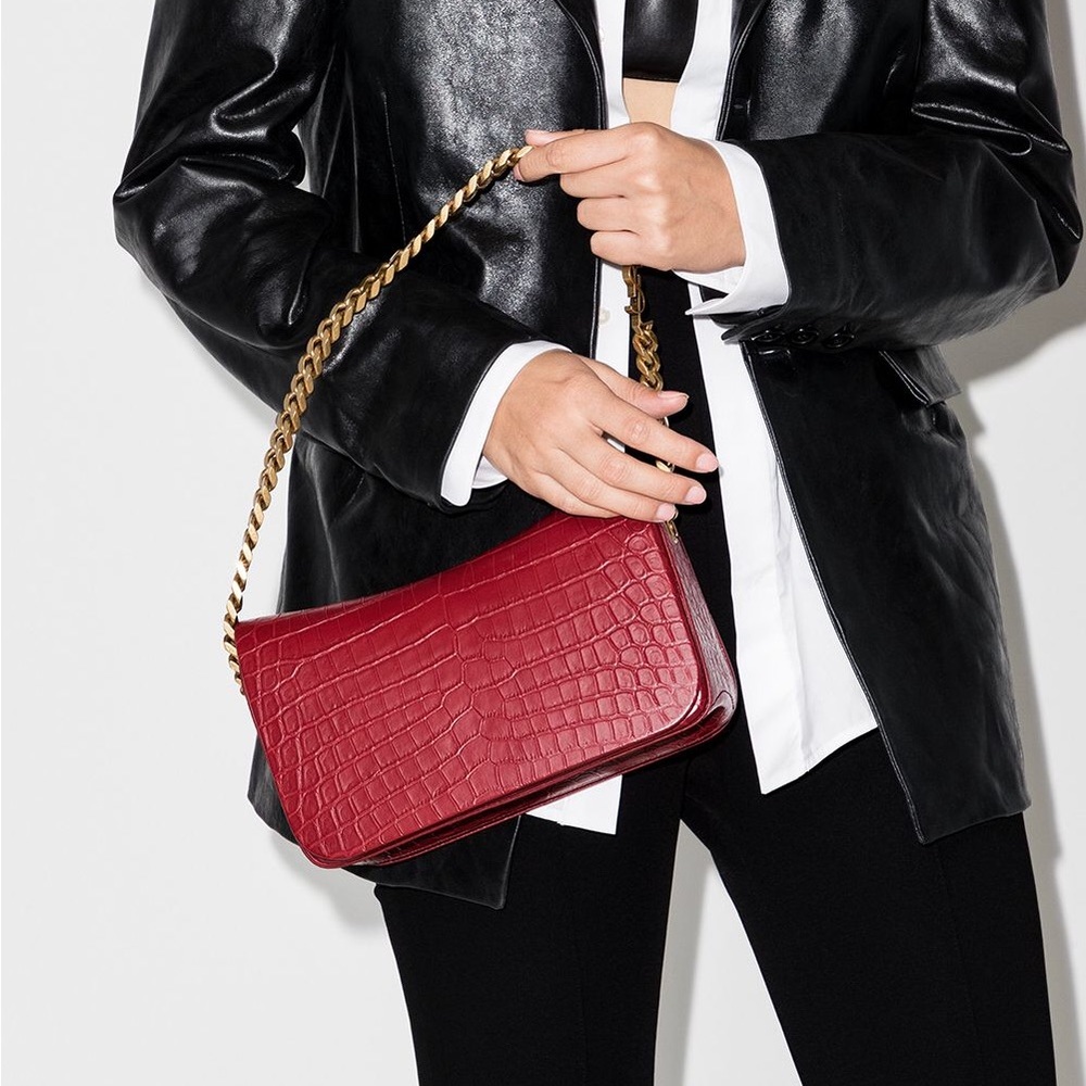 Authentic Saint Laurent Elise Red Croc Leather Shoulder Bag - Brand new